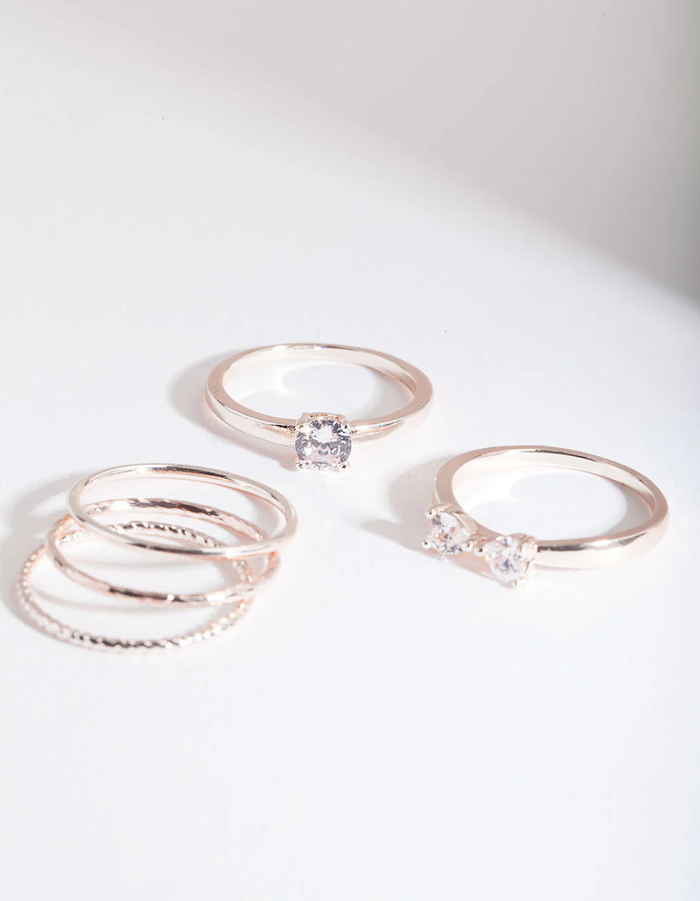 Rose Gold Cubic Zirconia 5 Band Ring Stack - Image 3