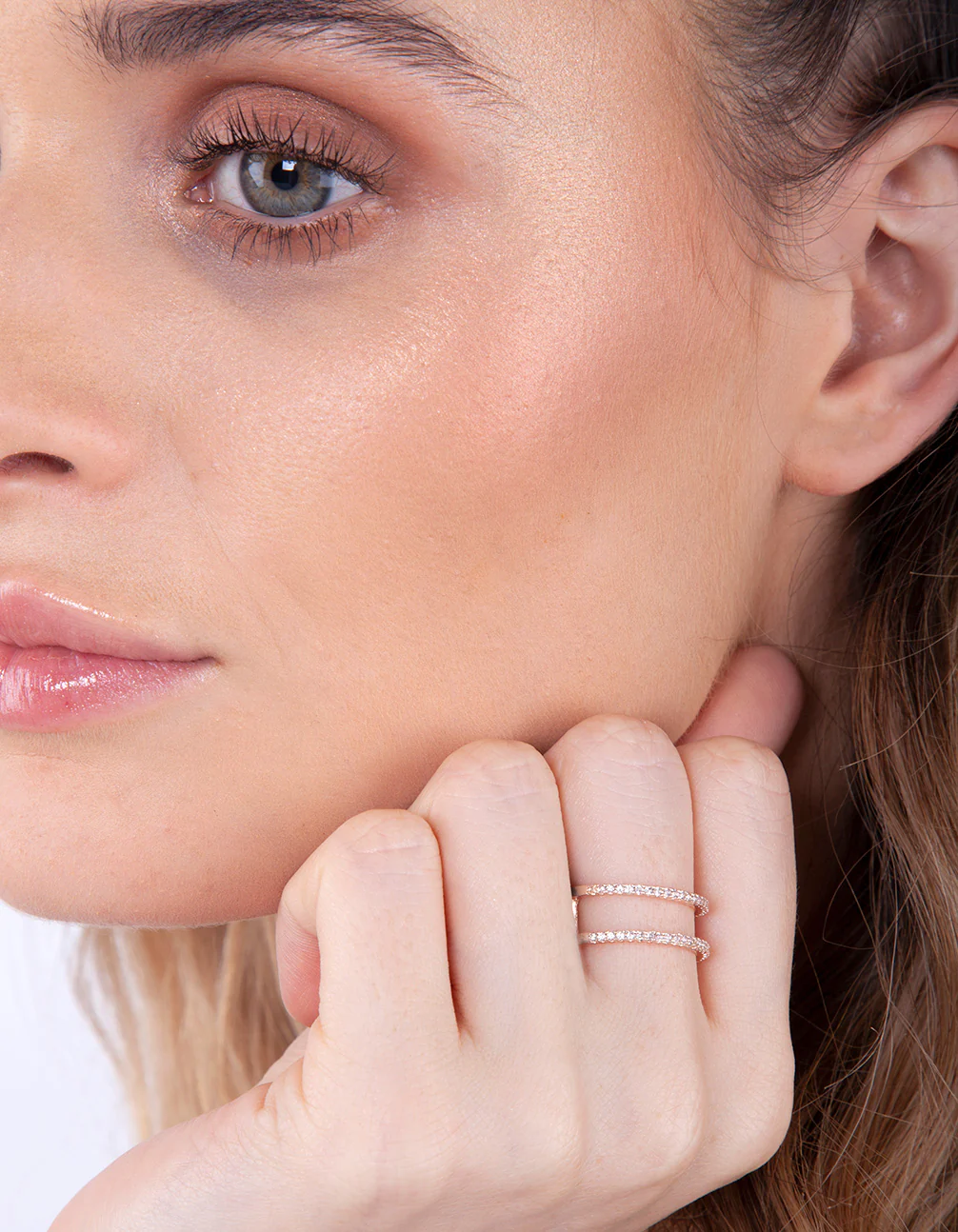Rose Gold Cubic Zirconia Double Band Ring - Image 4