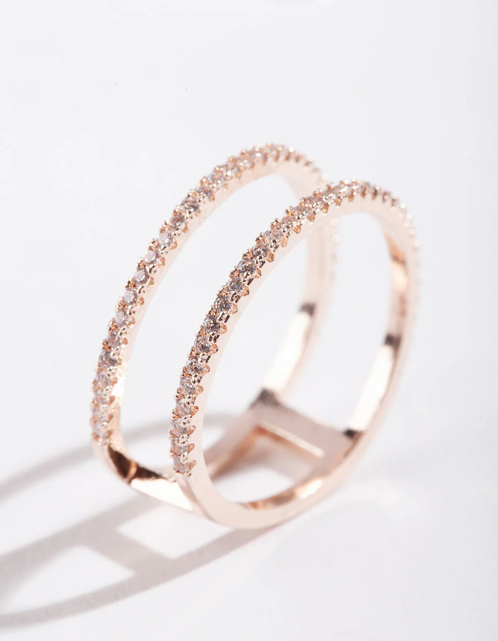 Rose Gold Cubic Zirconia Double Band Ring - Image 5