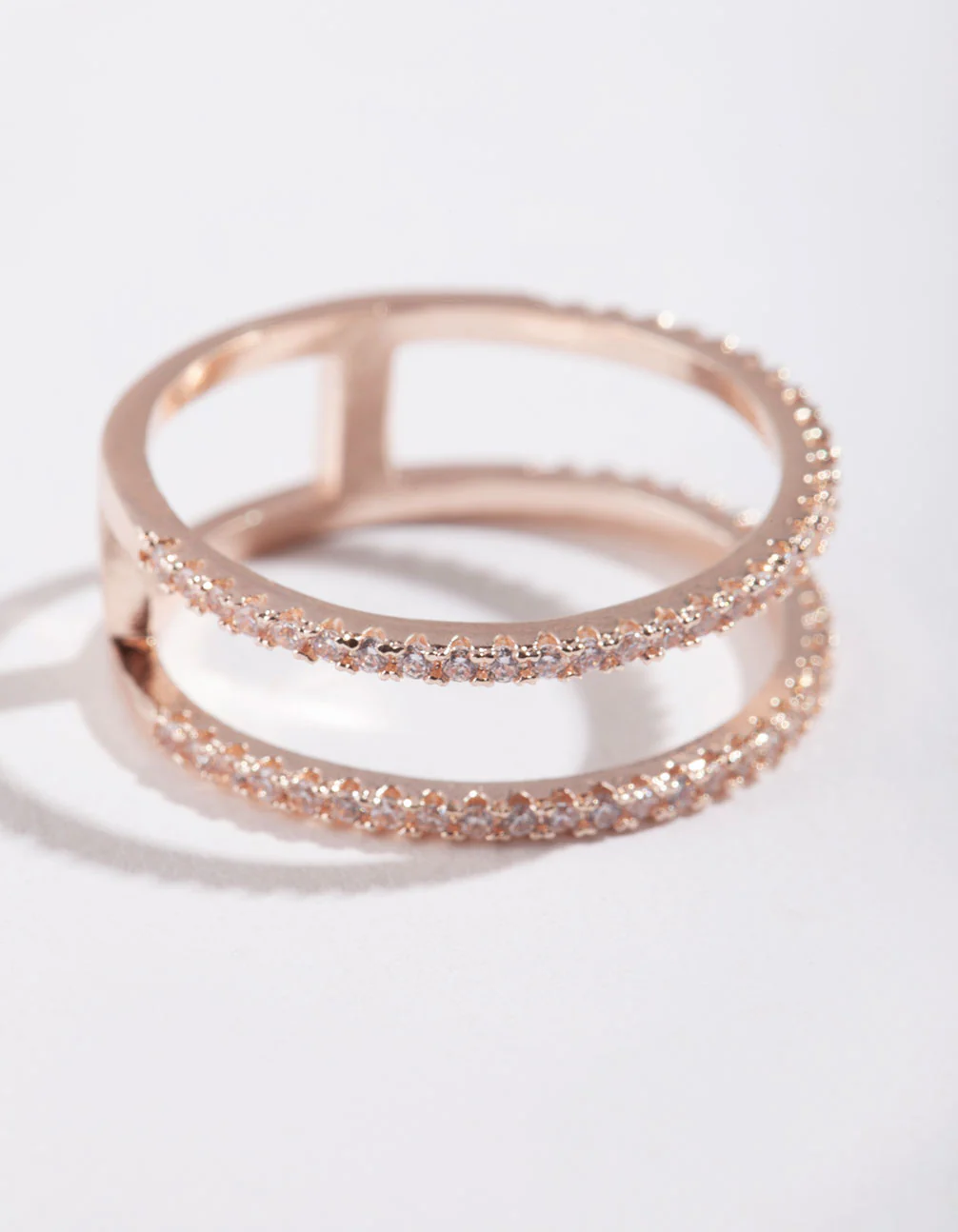 Rose Gold Cubic Zirconia Double Band Ring - Image 6
