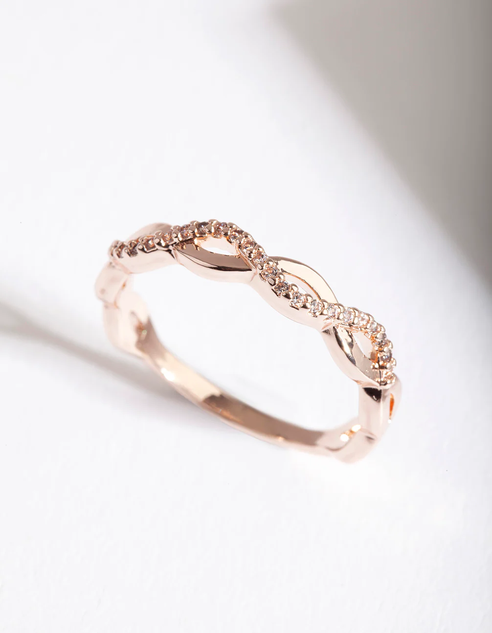 Rose Gold Cubic Zirconia Half Diamante Rope Ring - Image 2