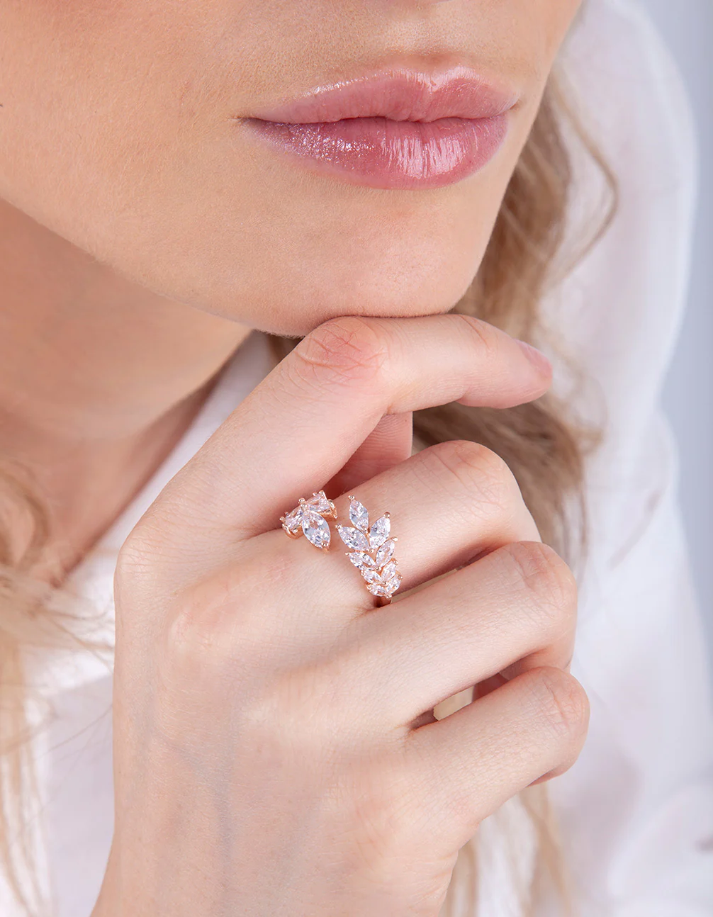 Rose Gold Cubic Zirconia Navette Wrap Ring - Image 2