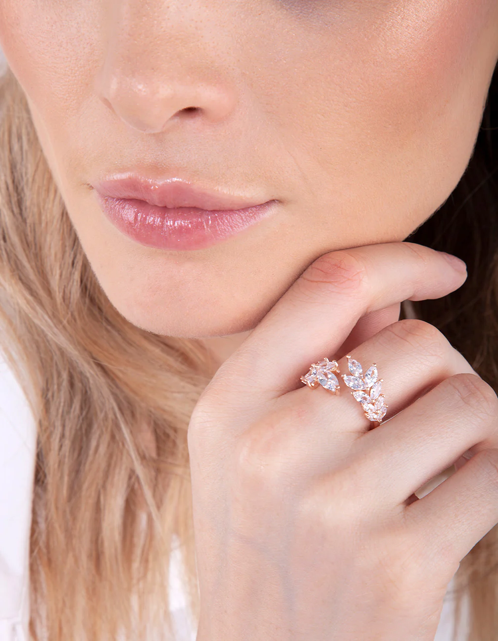 Rose Gold Cubic Zirconia Navette Wrap Ring - Image 4