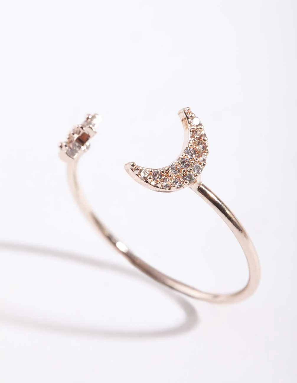 Rose Gold Cubic Zirconia Moon & Star Ring - Image 2