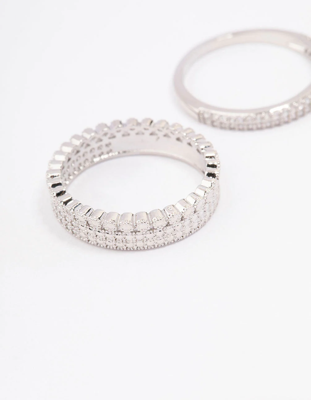 Rhodium Cubic Zirconia Double Band Double Stack Ring - Image 2