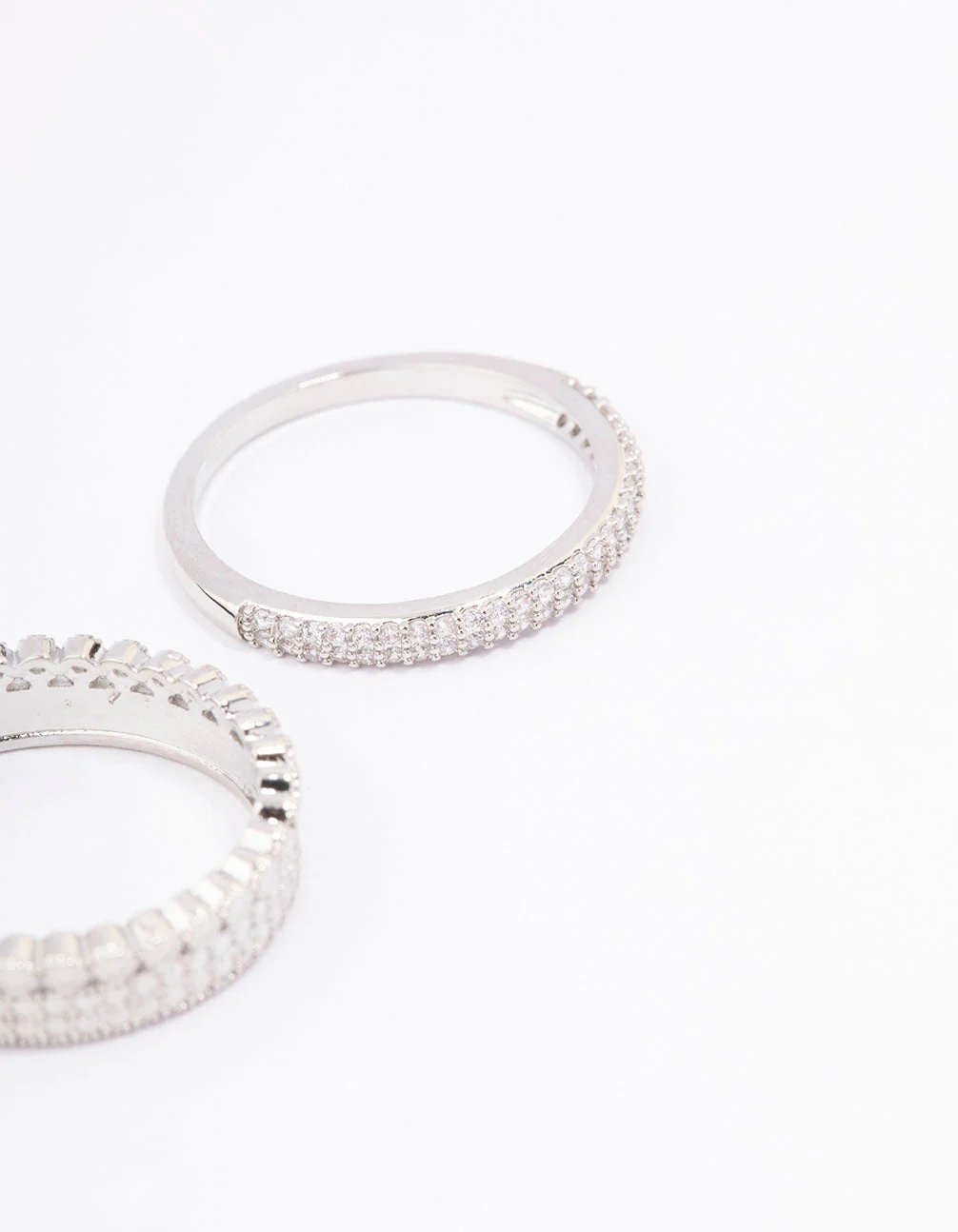Rhodium Cubic Zirconia Double Band Double Stack Ring - Image 3