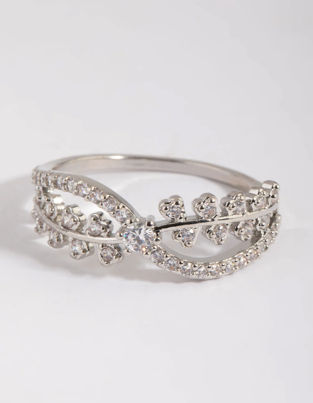 Silver Cubic Zirconia Cross Over Ring - Image 2