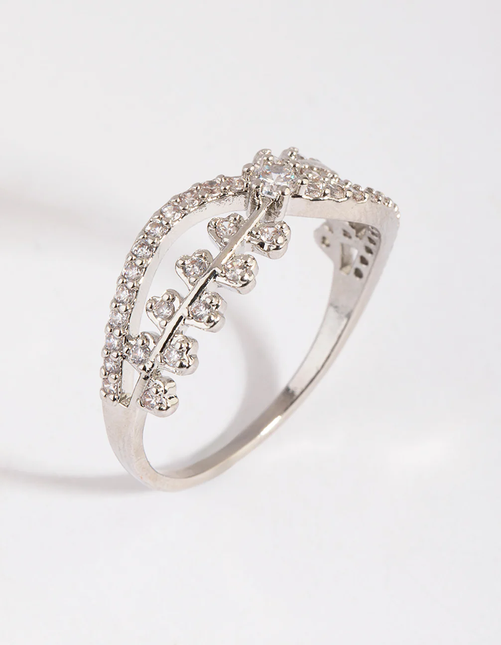 Silver Cubic Zirconia Cross Over Ring - Image 3