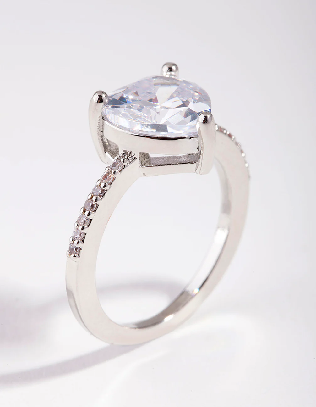Silver Cubic Zirconia Heart Engagement Ring - Image 3