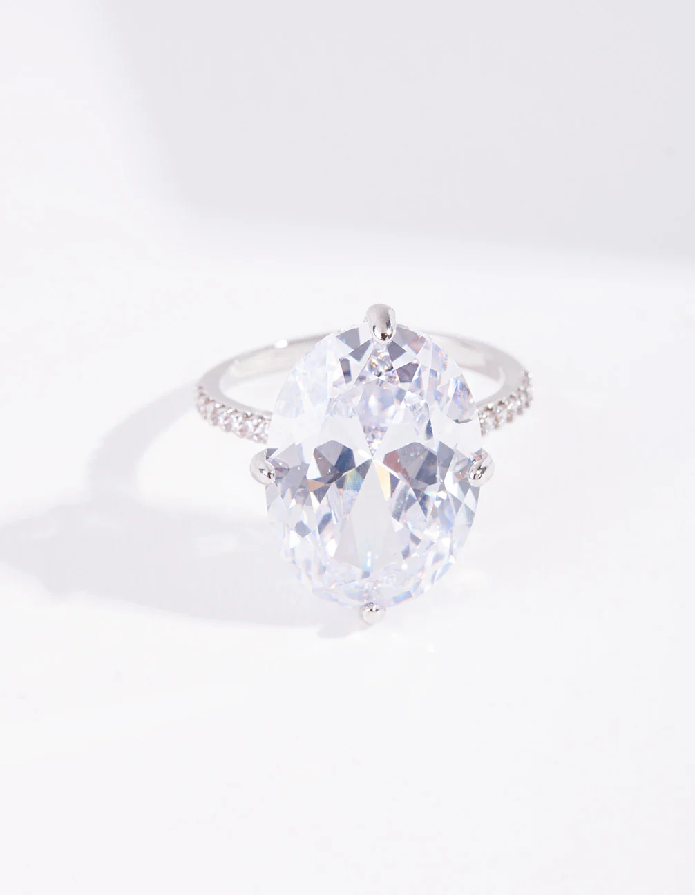Rhodium Cubic Zirconia Oval Stone Ring - Image 3