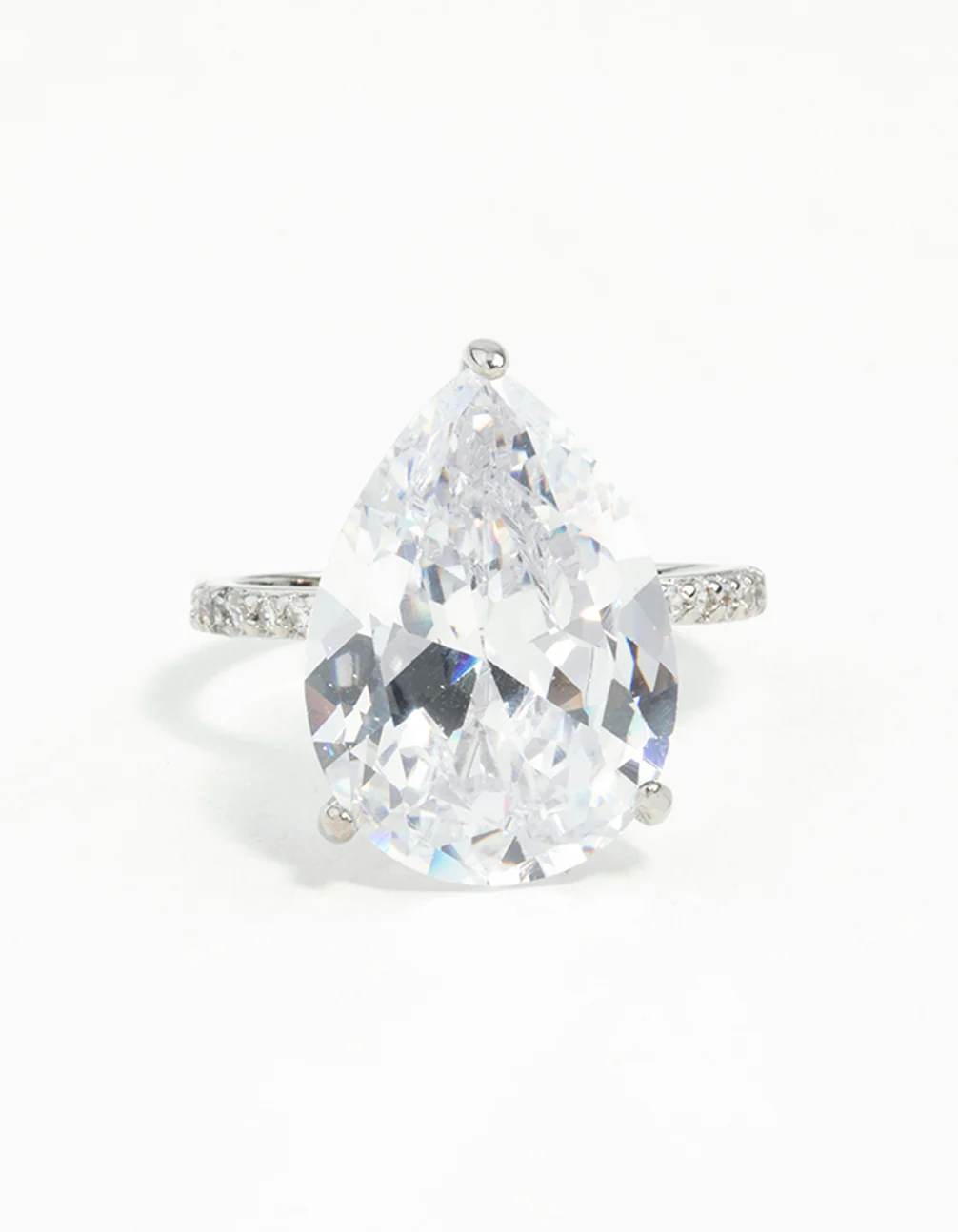 Silver Cubic Zirconia Large Pear Stone Ring - Image 3