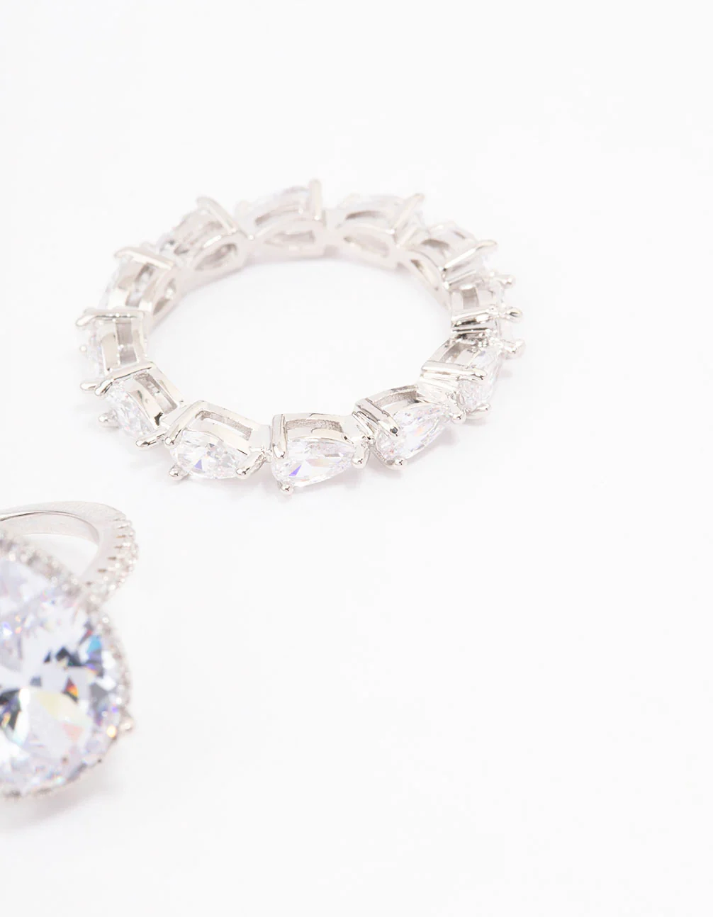 Silver Cubic Zirconia Pear Double Stack Ring - Image 2