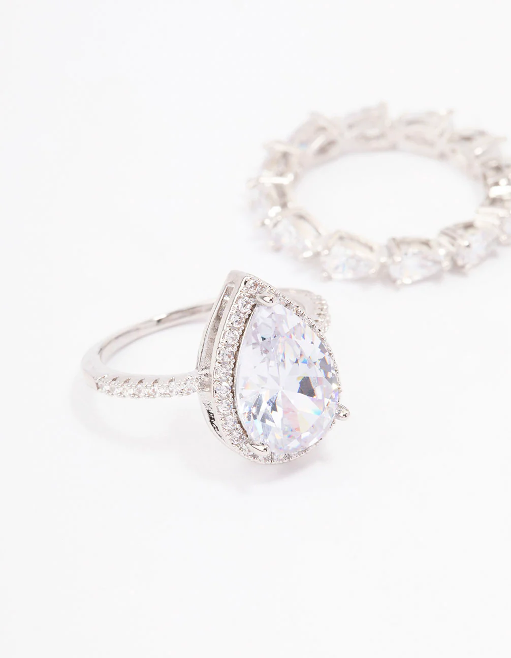 Silver Cubic Zirconia Pear Double Stack Ring - Image 3