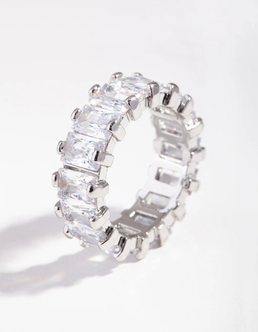 Silver Cubic Zirconia Rectangular Band Ring - Image 2