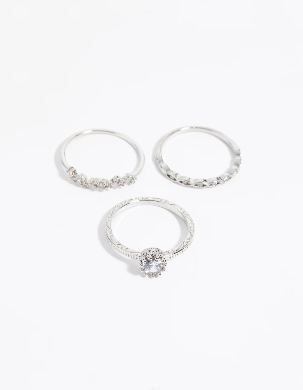 Silver Cubic Zirconia Triple Band Ring