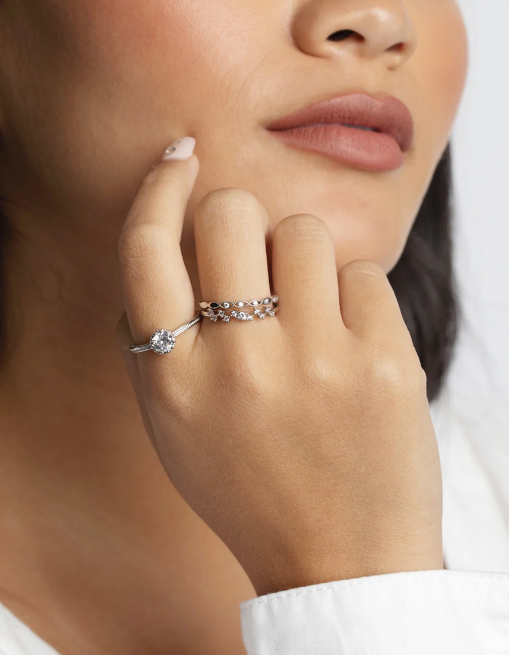 Silver Cubic Zirconia Triple Band Ring - Image 2