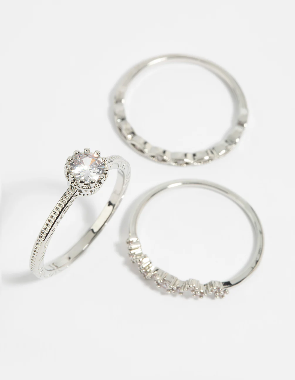 Silver Cubic Zirconia Triple Band Ring - Image 3