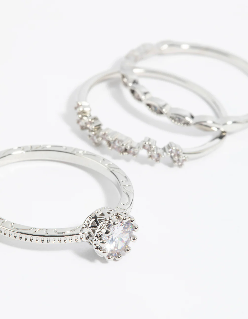 Silver Cubic Zirconia Triple Band Ring - Image 4
