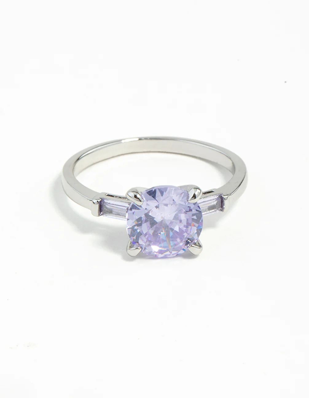 Silver Round Stone Purple Cubic Zirconia Ring - Image 3