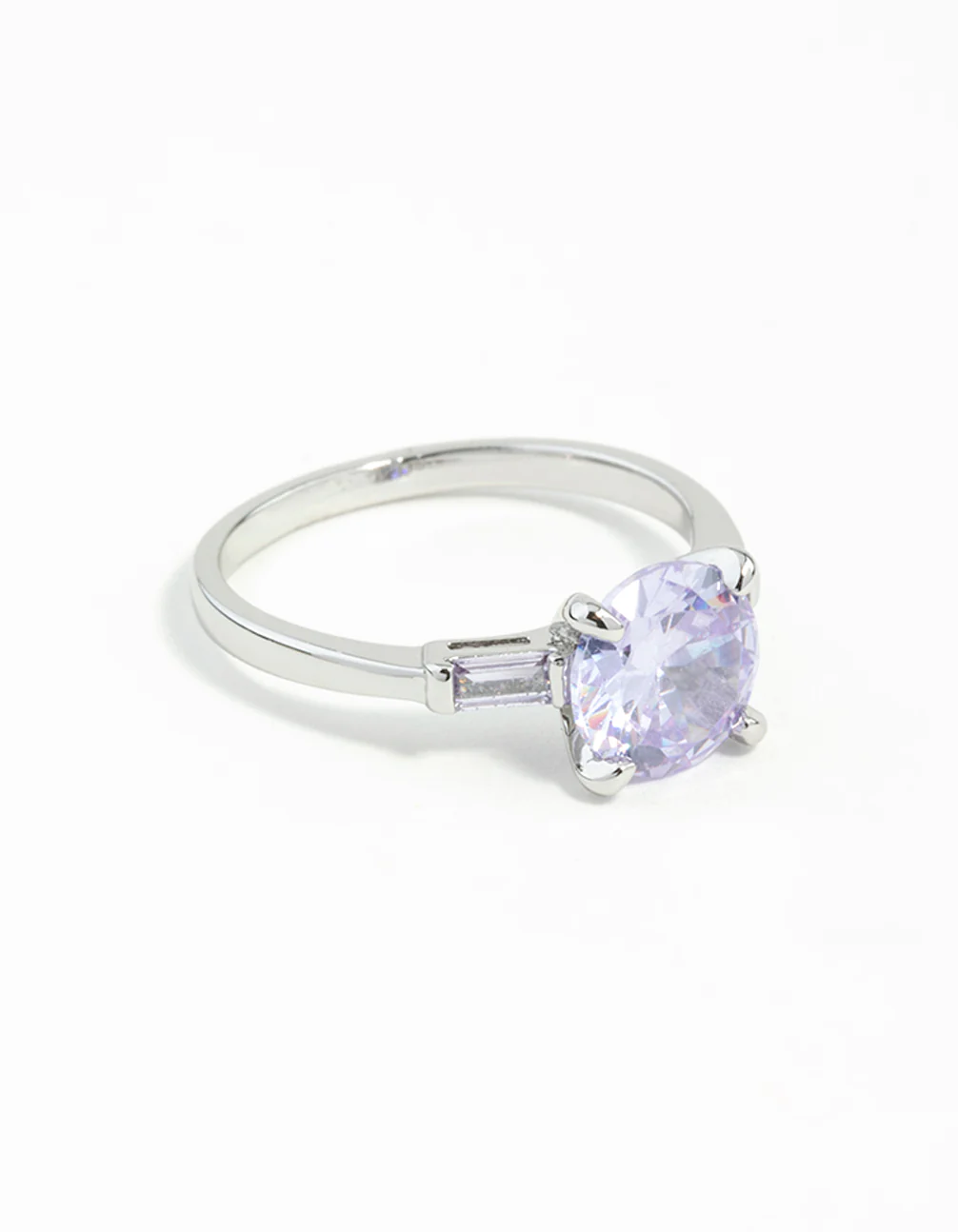 Silver Round Stone Purple Cubic Zirconia Ring - Image 5