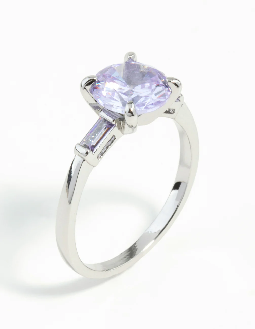 Silver Round Stone Purple Cubic Zirconia Ring - Image 6
