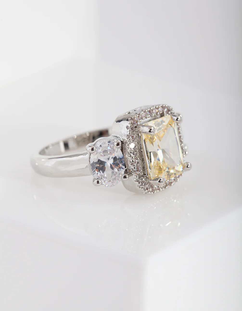 Yellow Silver Cubic Zirconia Engagement Ring