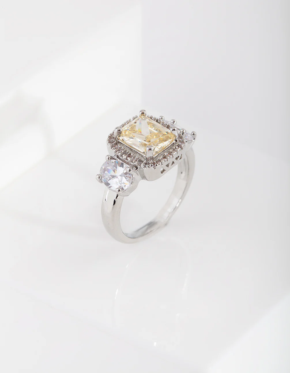 Yellow Silver Cubic Zirconia Engagement Ring - Image 3