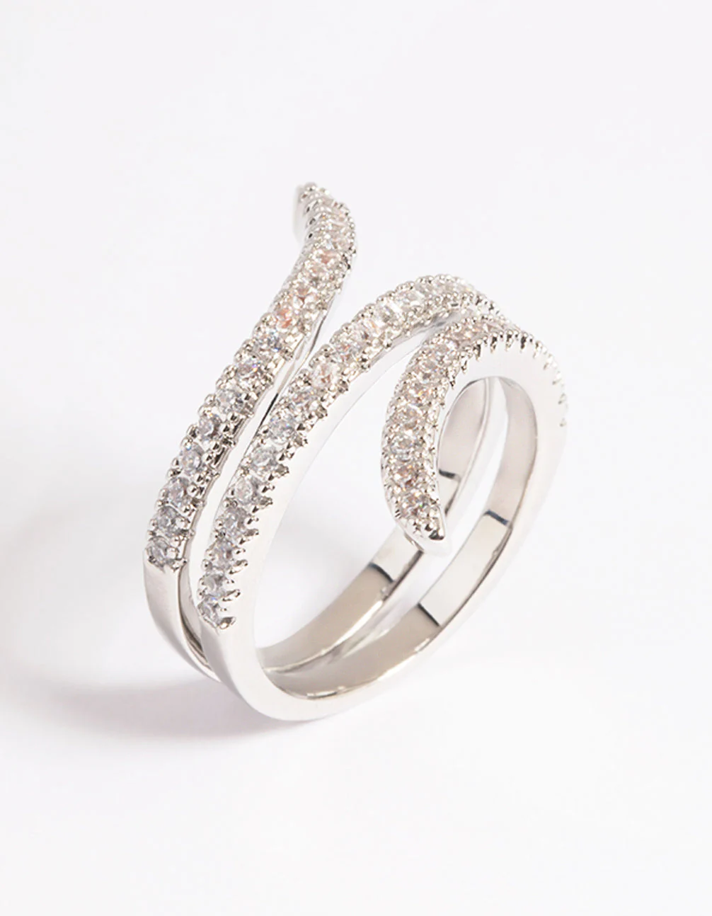 Rhodium Cubic Zirconia Wrap Around Ring - Image 3