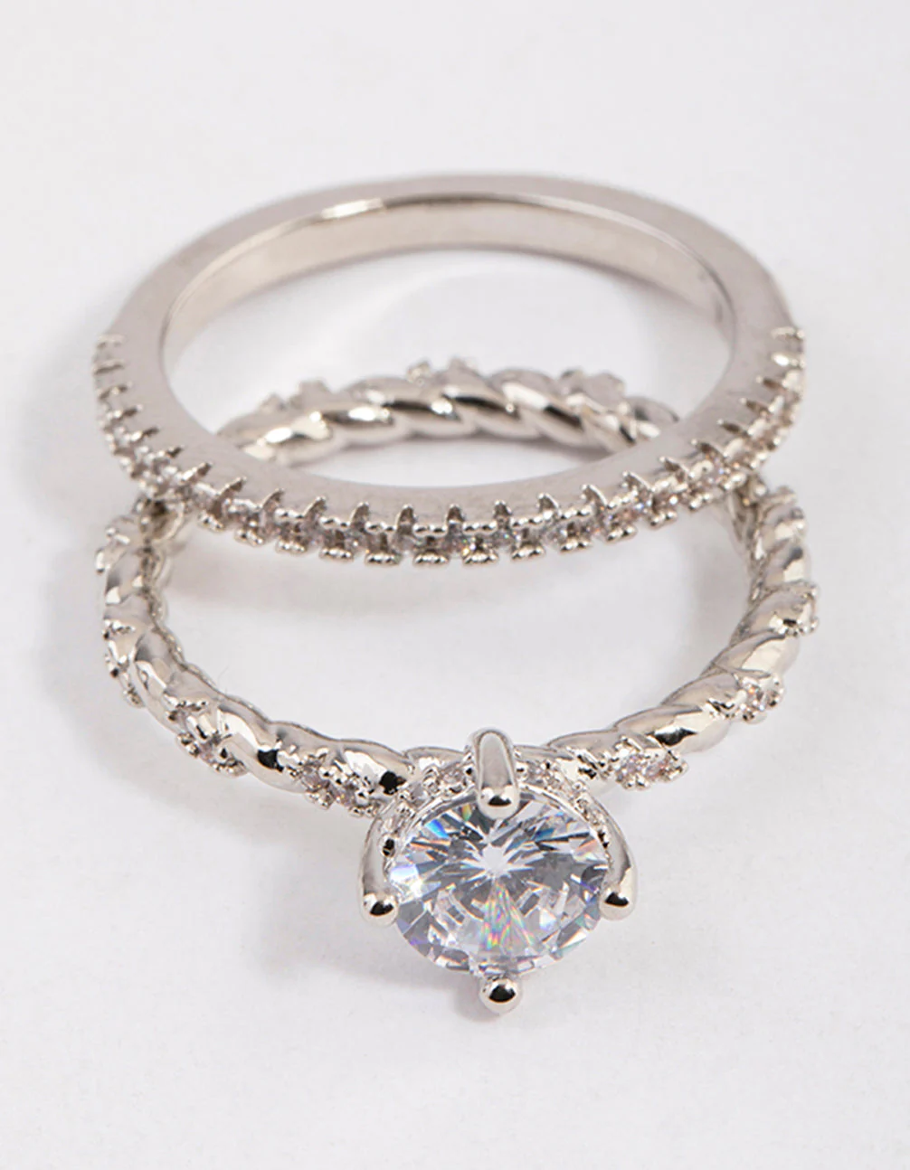 Rhodium Double Stack Rope Ring Set - Image 2