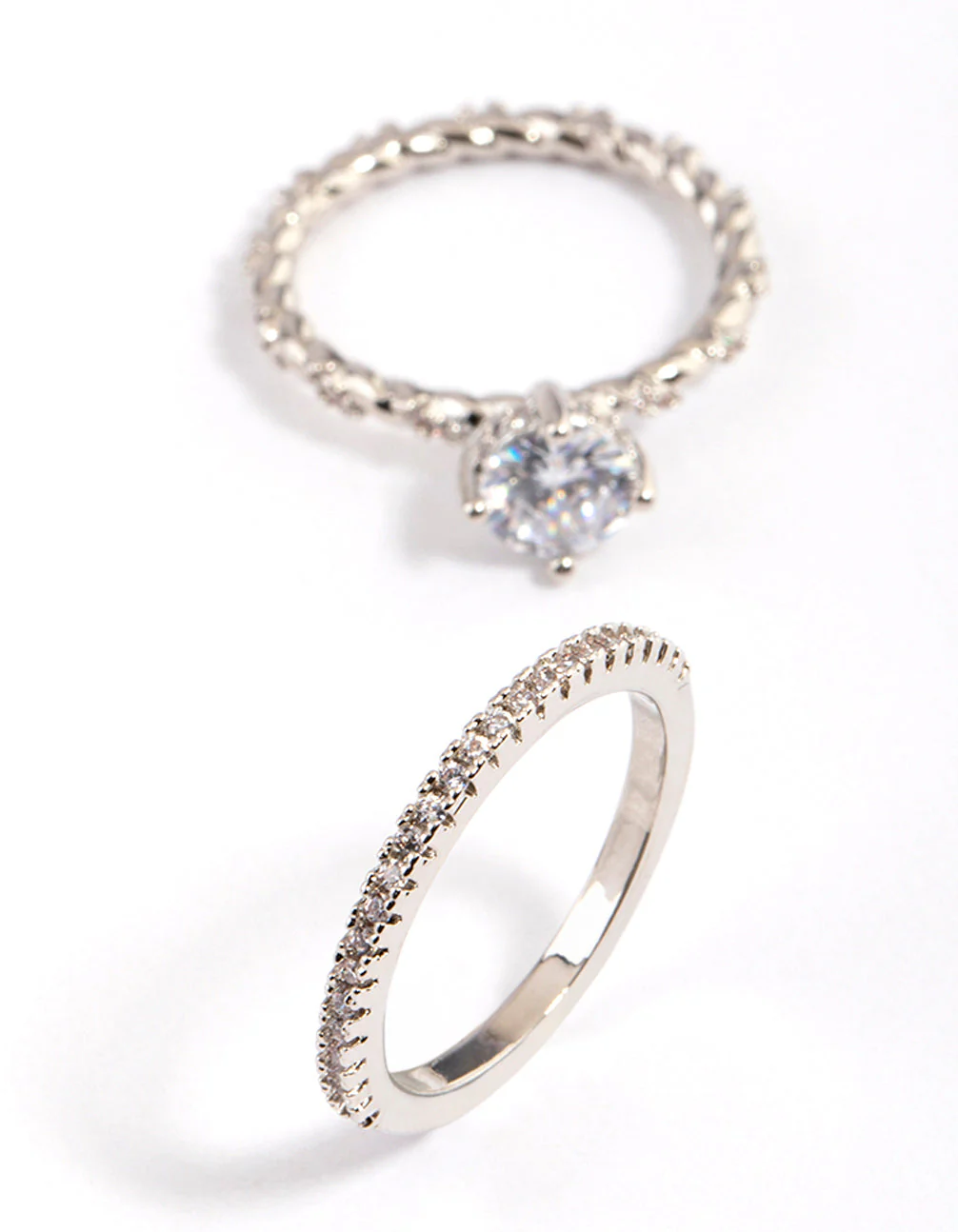 Rhodium Double Stack Rope Ring Set - Image 3