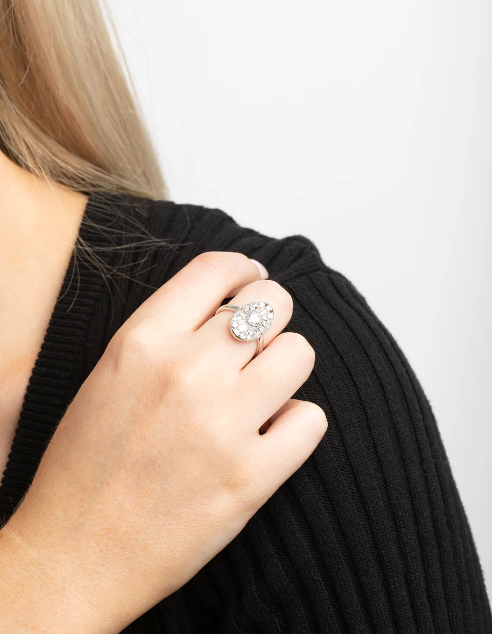 Silver Cubic Zirconia Oval Ring - Image 2