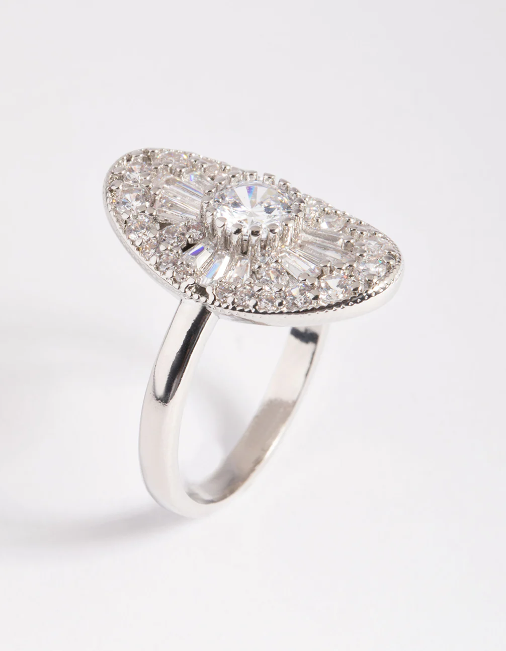 Silver Cubic Zirconia Oval Ring - Image 4