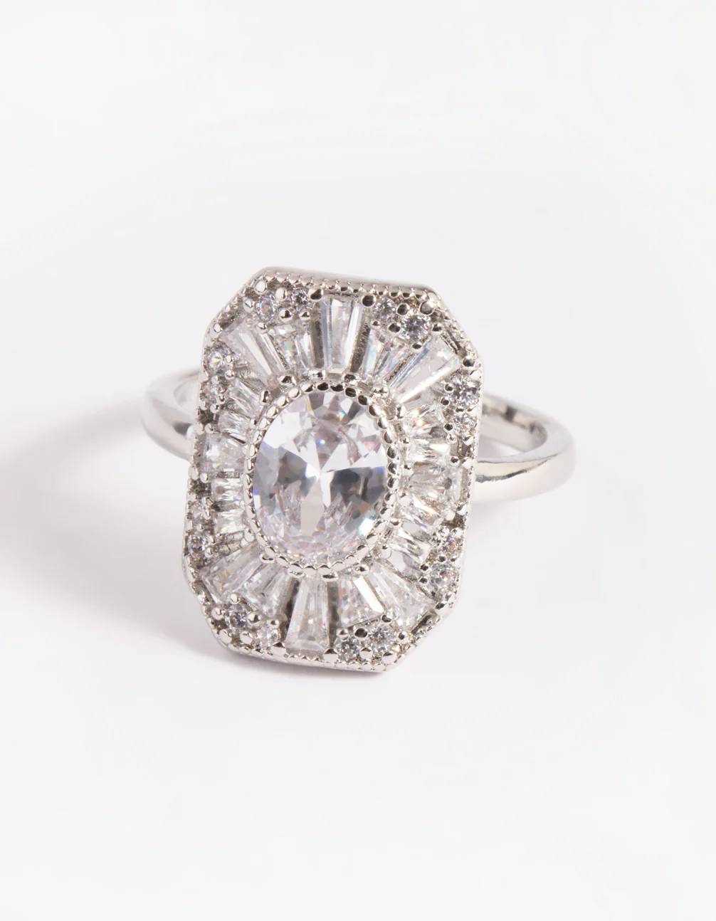 Rhodium Cubic Zirconia Princess Cut Ring - Image 2