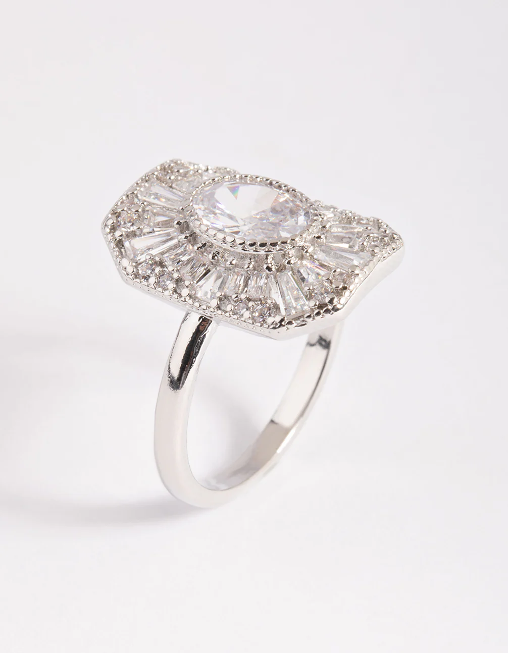 Rhodium Cubic Zirconia Princess Cut Ring - Image 3
