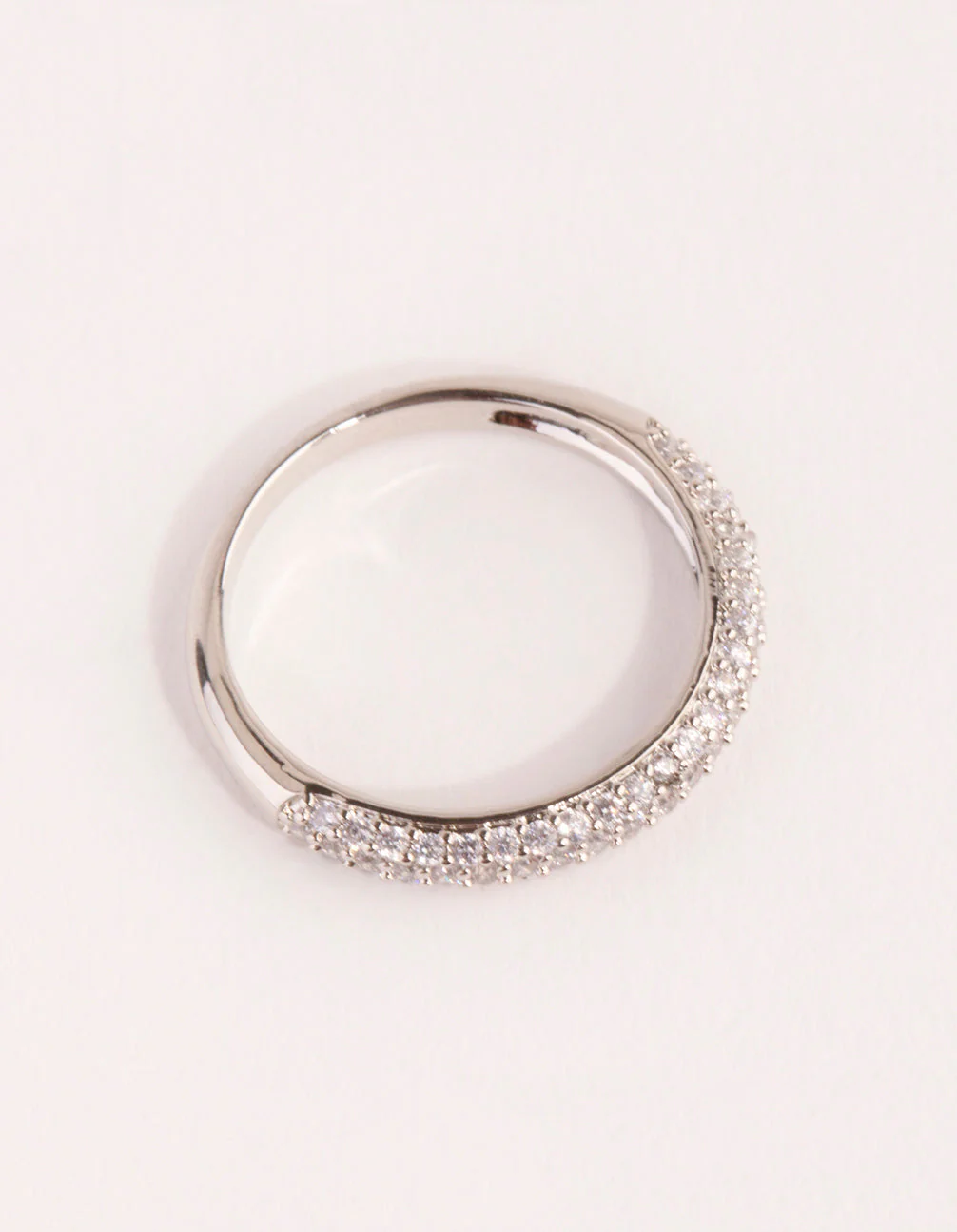 Rhodium Half Pave Cubic Zirconia Ring - Image 4