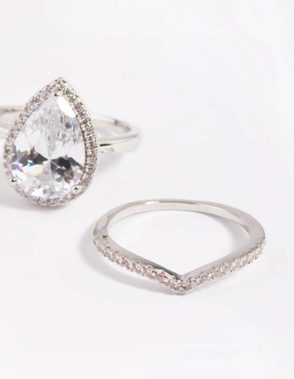 Silver Cubic Zirconia Pear Halo Ring Stack Pack - Image 3