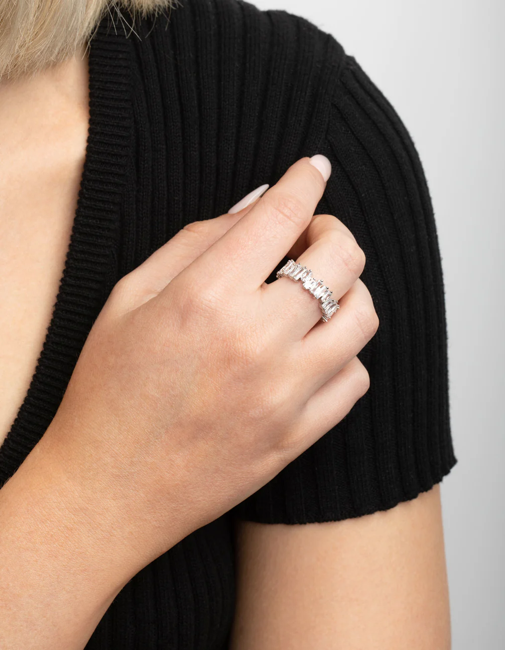 Rhodium Cubic Zirconia Jagged Band Ring - Image 2