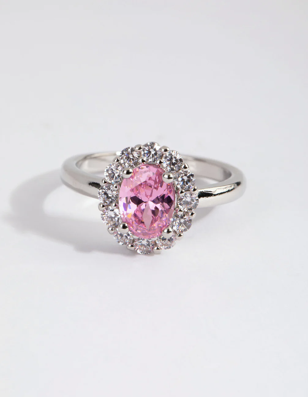 Silver Pink Cubic Zirconia Oval Ring - Image 2
