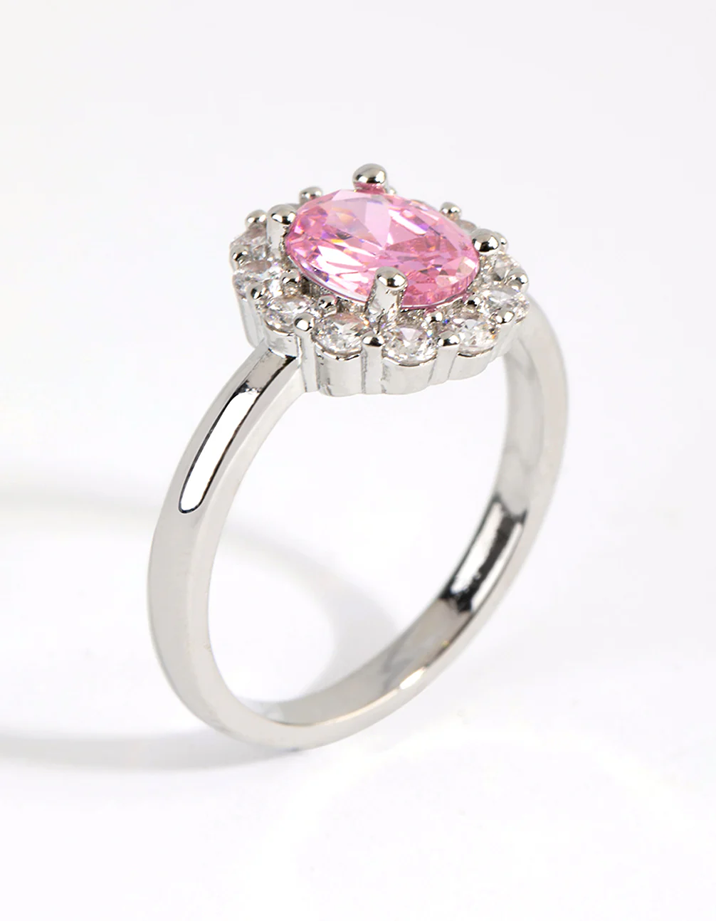 Silver Pink Cubic Zirconia Oval Ring - Image 3