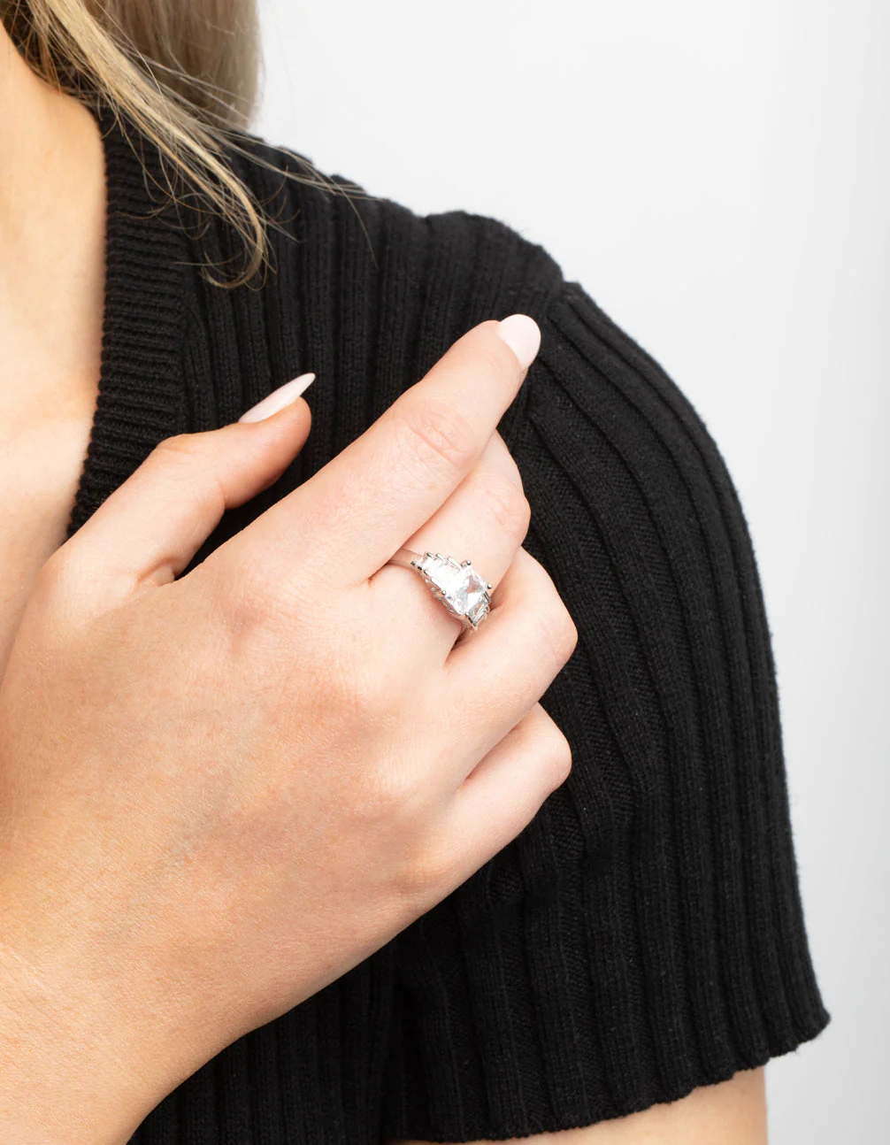 Rhodium Cubic Zirconia Princess Ring - Image 2