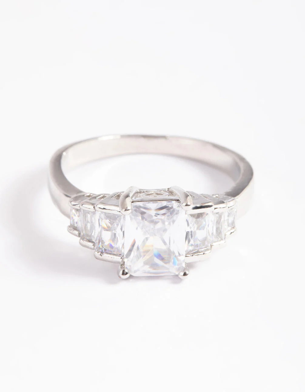Rhodium Cubic Zirconia Princess Ring - Image 3