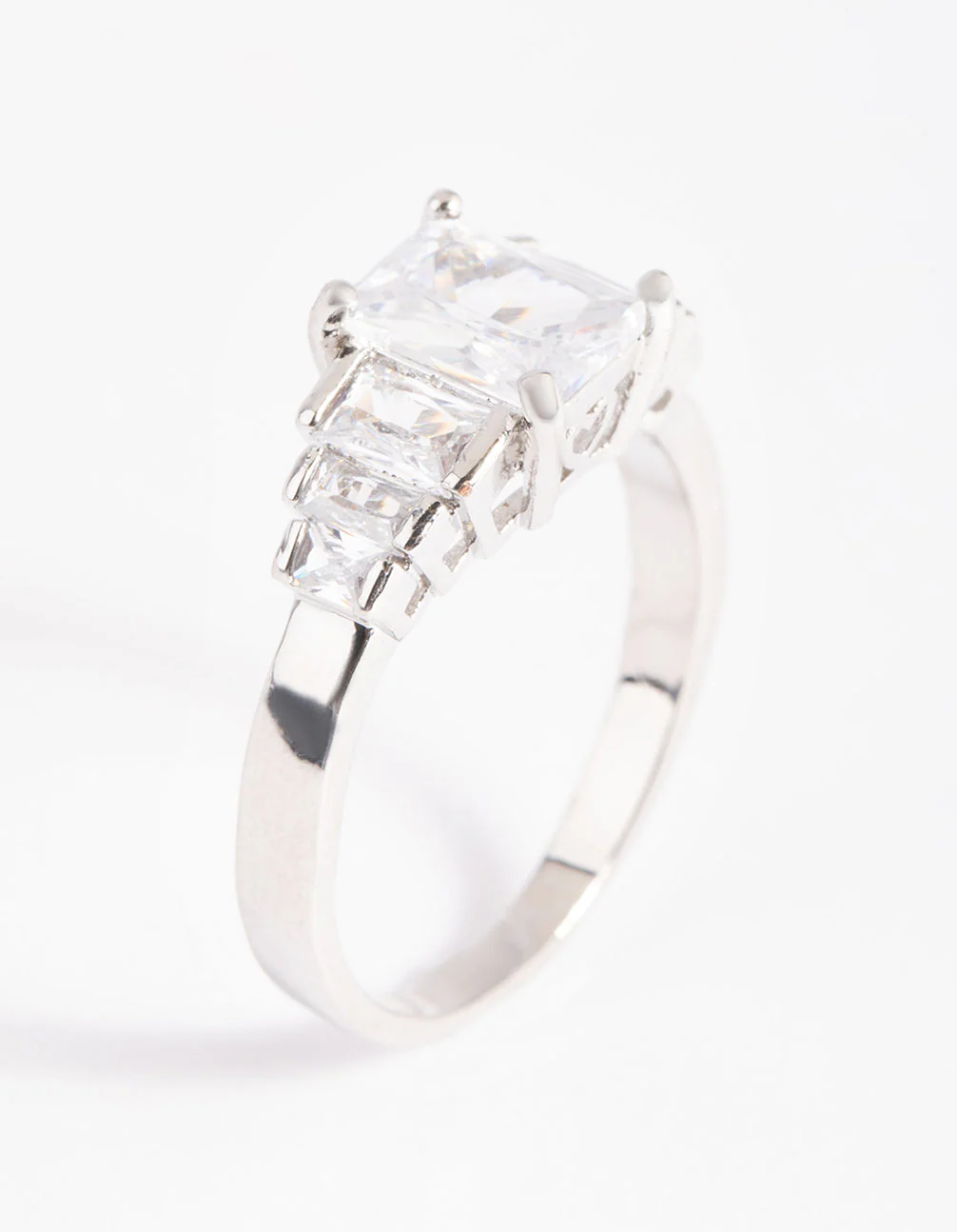 Rhodium Cubic Zirconia Princess Ring - Image 4
