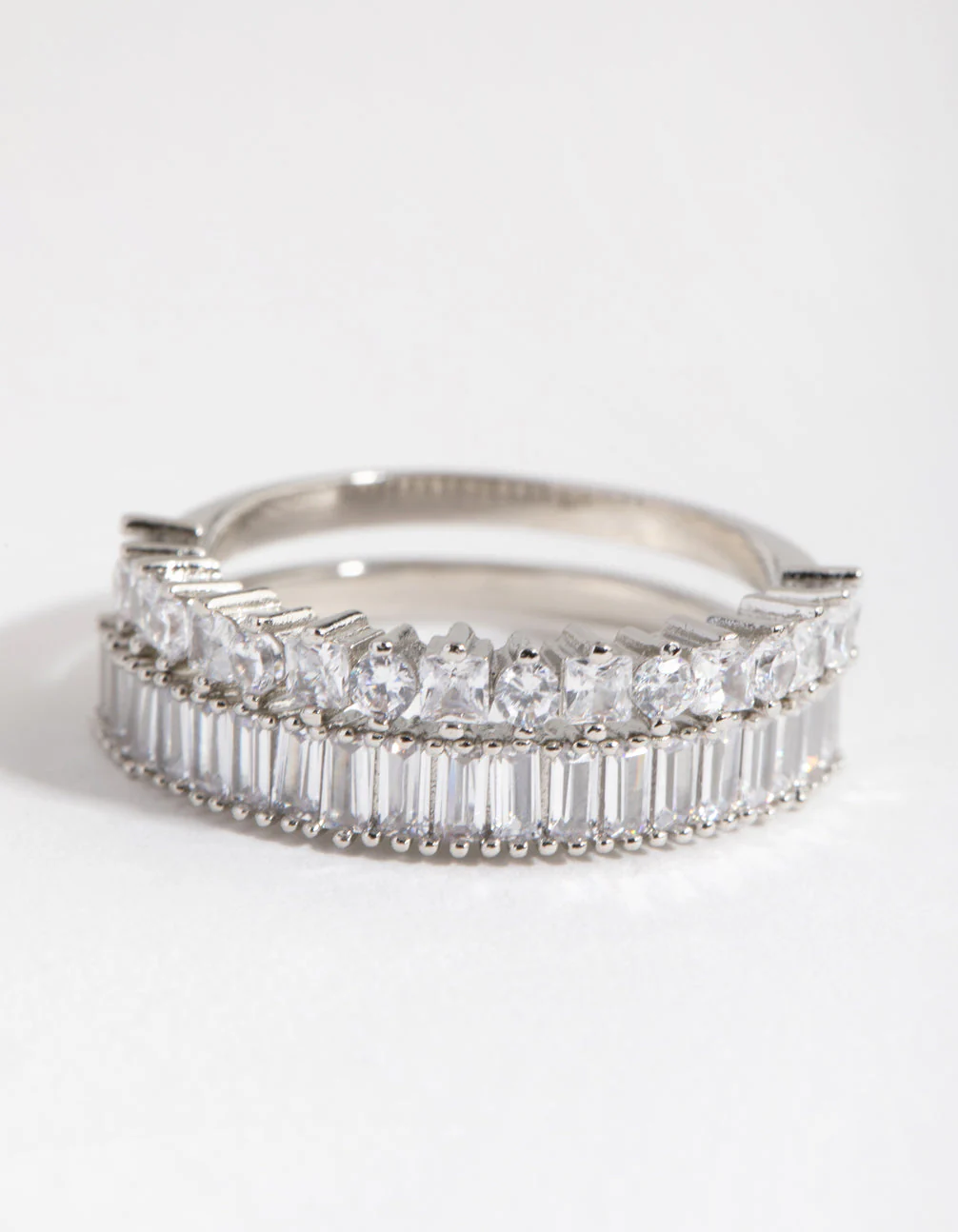 Rhodium Rectangle & Square Stone Pack Rings - Image 2