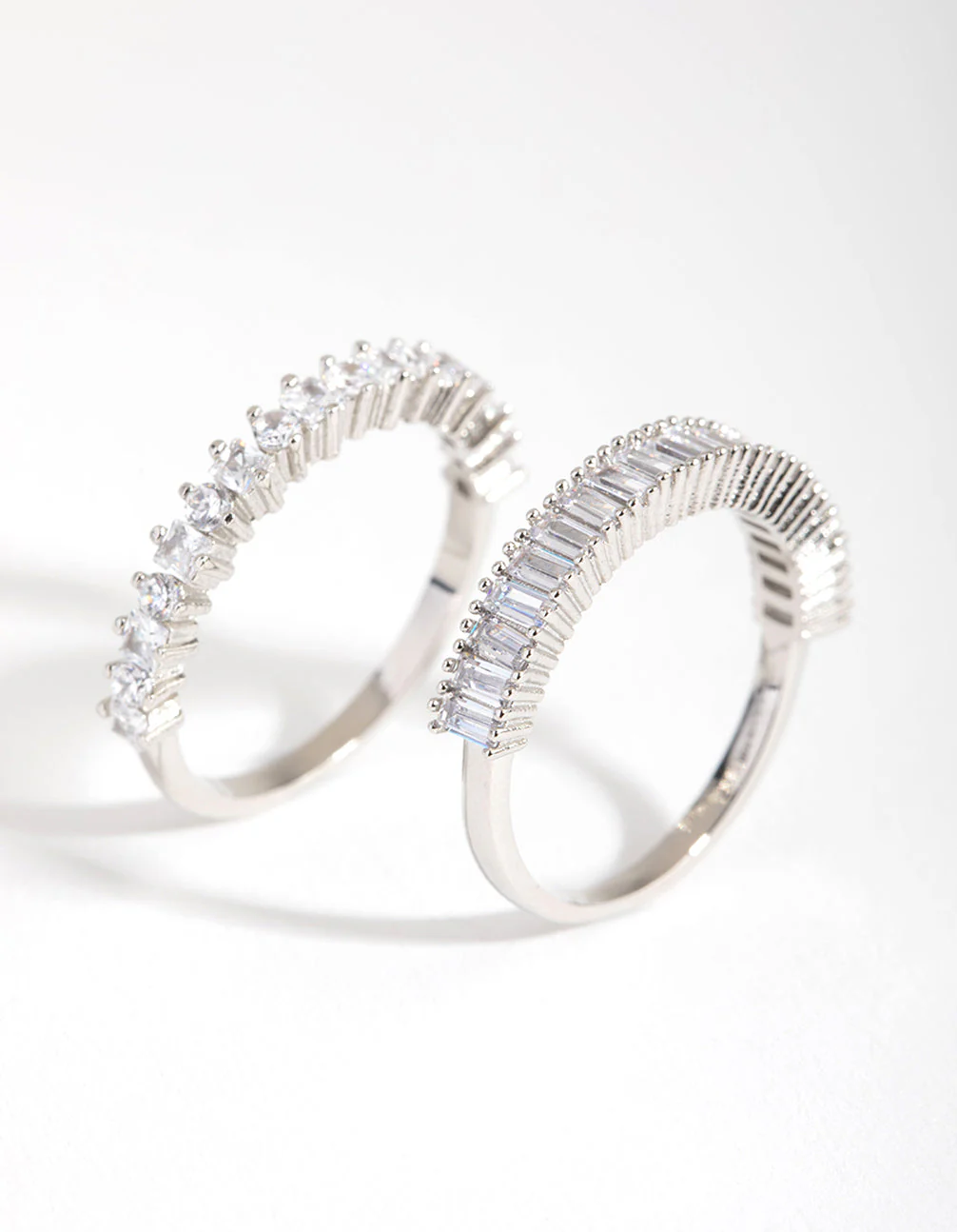 Rhodium Rectangle & Square Stone Pack Rings - Image 3