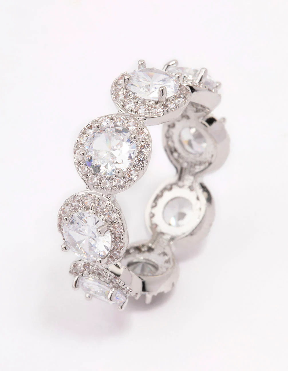 Silver Round Halo Cubic Zirconia Band Ring - Image 2