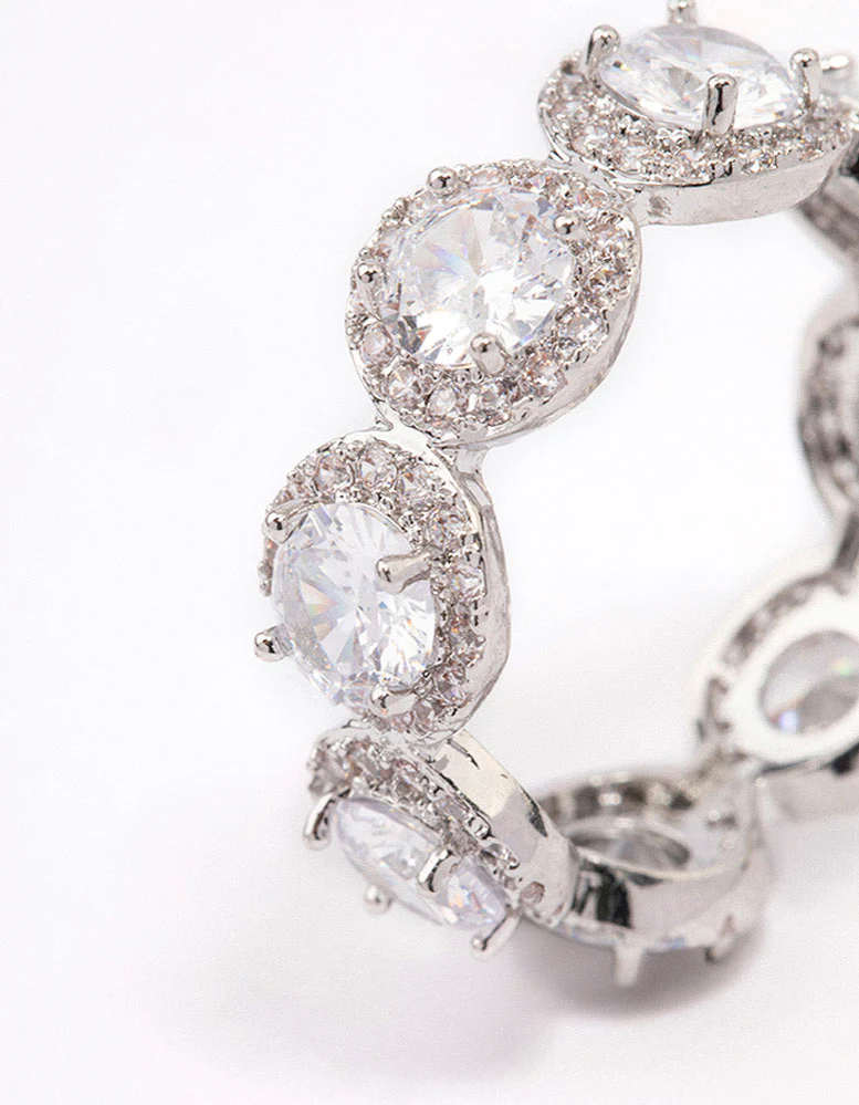 Silver Round Halo Cubic Zirconia Band Ring - Image 3