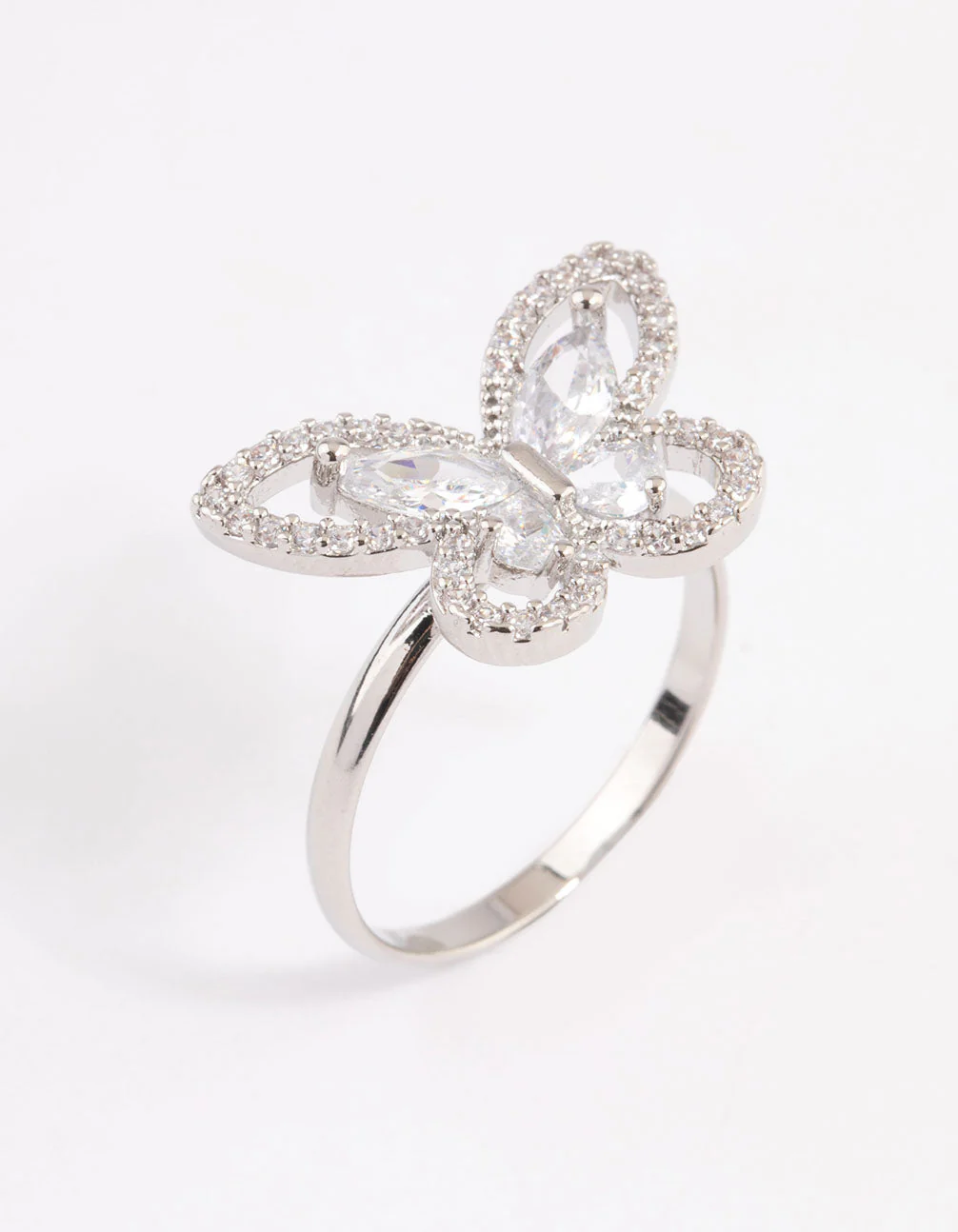 Rhodium Sparkling Butterfly Cocktail Ring - Image 2