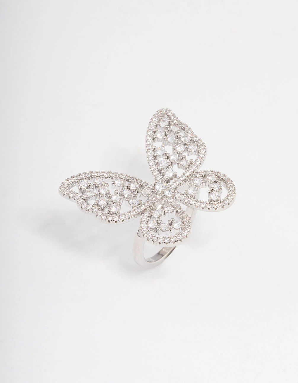Rhodium Statement Butterfly Cocktail Ring - Image 2