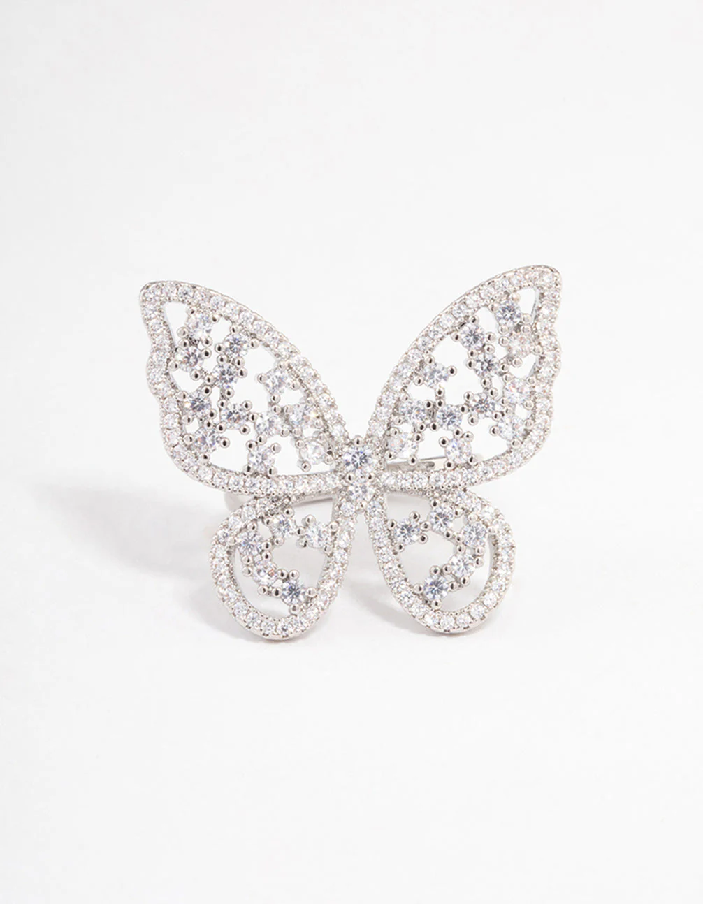 Rhodium Statement Butterfly Cocktail Ring - Image 3