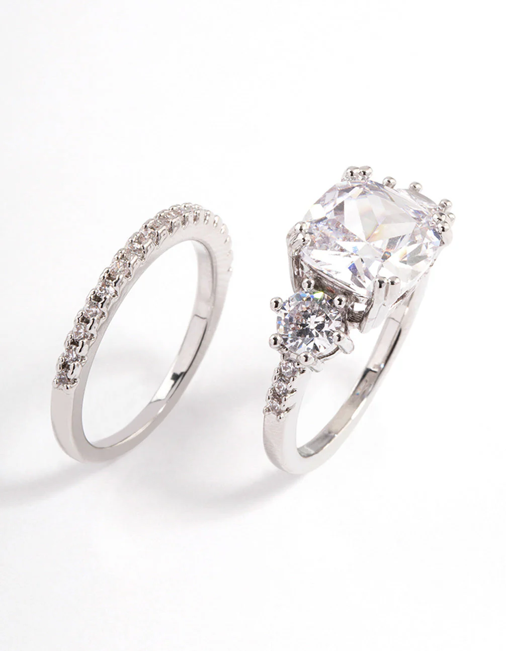 Rhodium Triple Stone Ring Set - Image 2